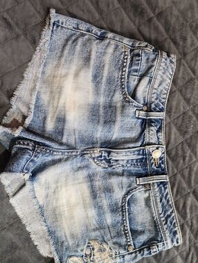 Buckle Light Blue Distressed Denim Shorts